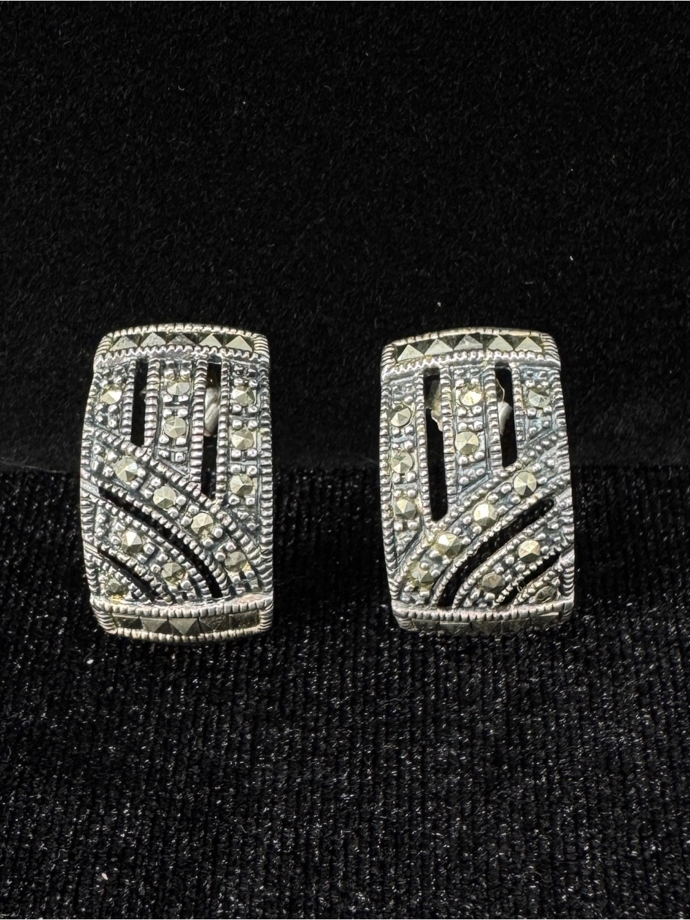 Sterling Silver Marcasite Earrings Art Deco Revival